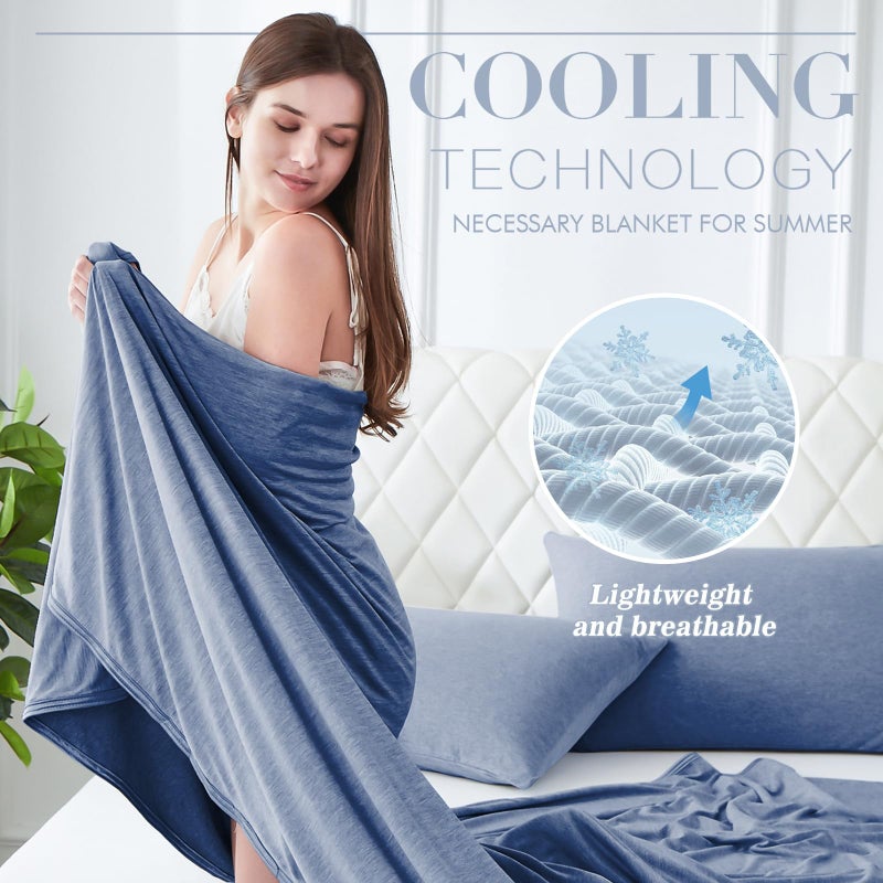 LUXEAR Cooling Blanket for Hot Sleepers Night Sweats Queen Size Cool Summer Blanket 79 X 86in Japanese Q-Max>0.5 Arc-Chill Cooling Fiber Keep Adults/Children Cool Soft Breathable All-Season-Blue - Image 3